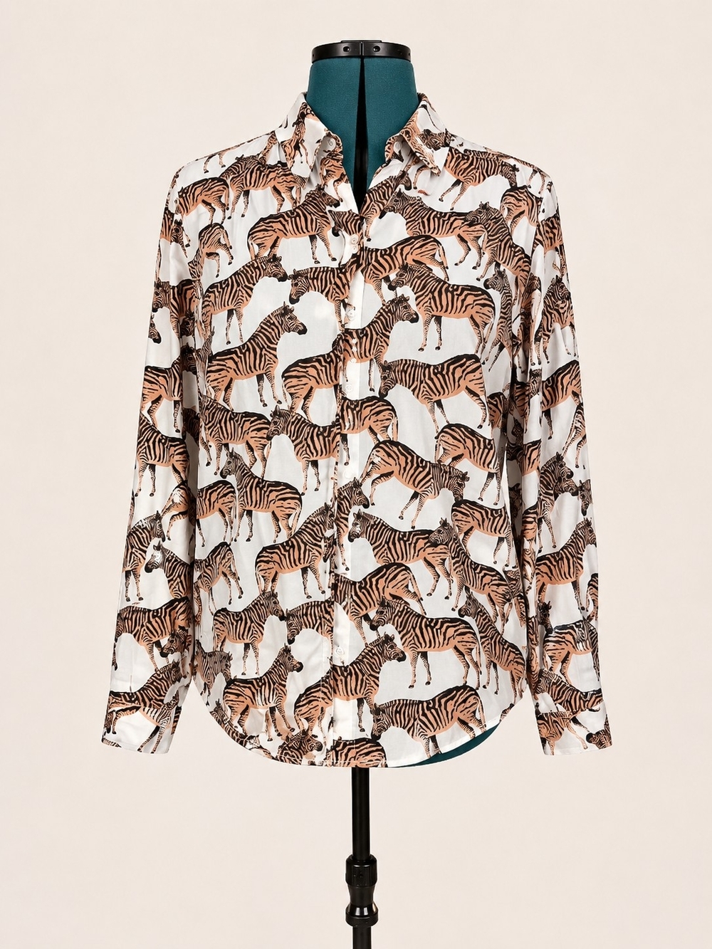 Jane and Delancey Zebra Print Button-Up in White and Brown